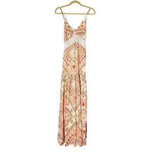 Bohemian Sleeveless Maxi Dress With Lace Accents & Tribal Print Size S